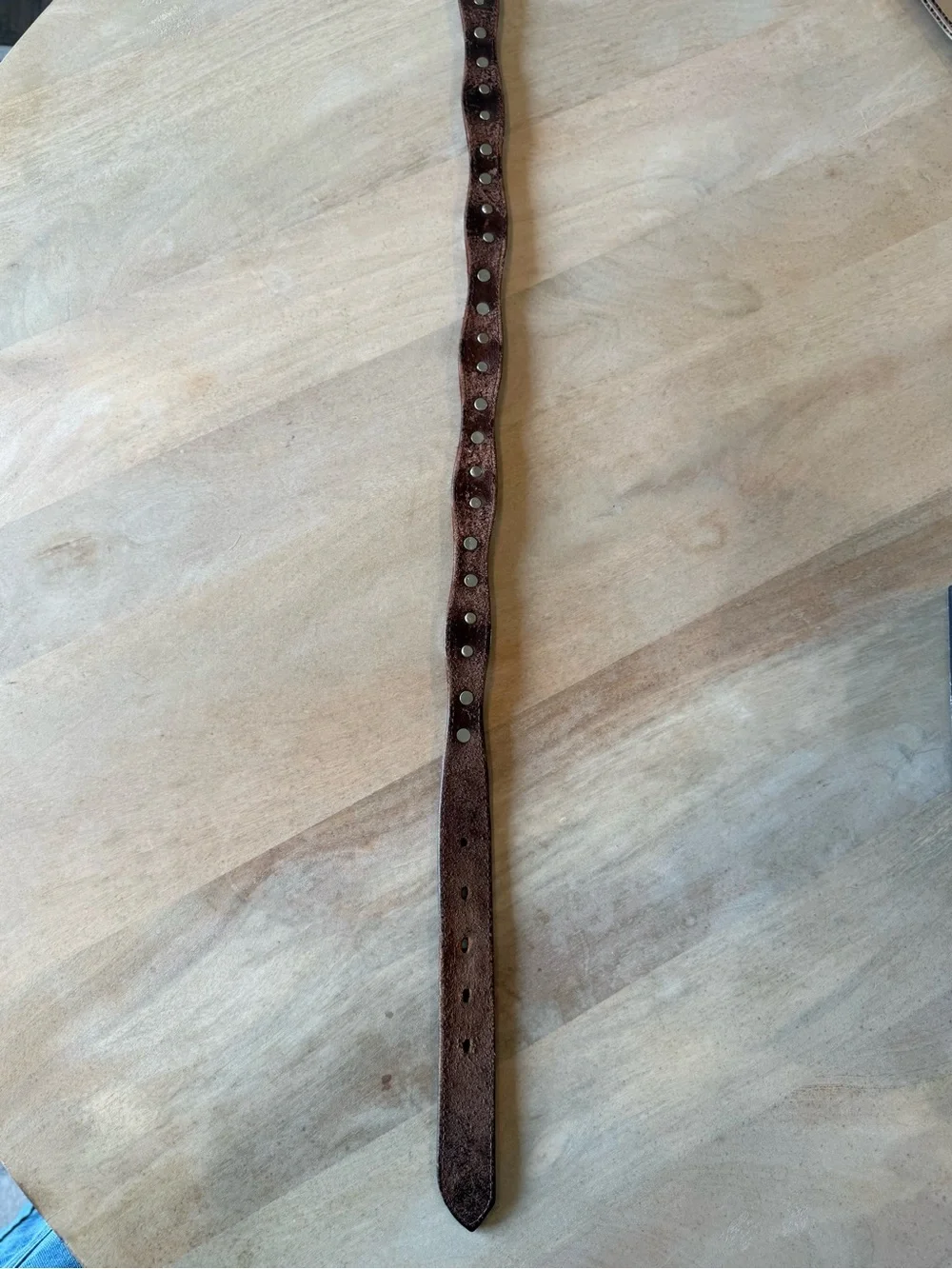 Vintage Western Unisex Tooled Brown Leather Belt with Silver Concho Accents